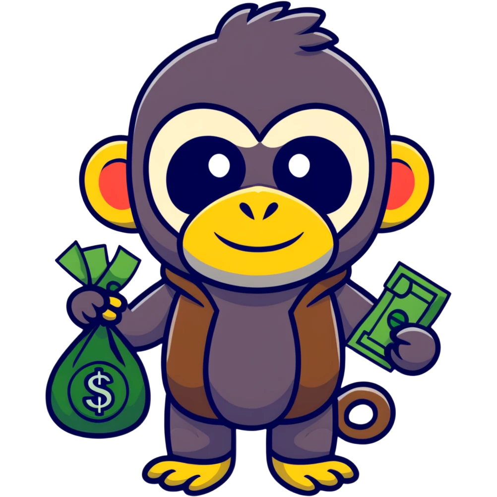 sneaky monkey thief with a bandit mask and money bag emoji