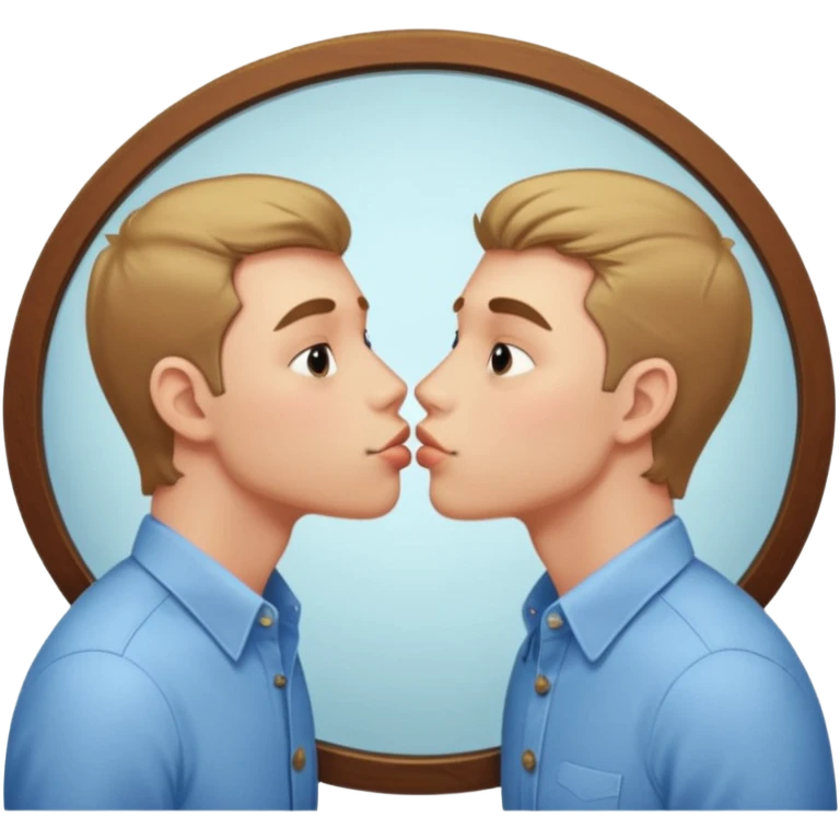 Narcissist fully dressed man looking in a mirror and kissing his reflection  emoji