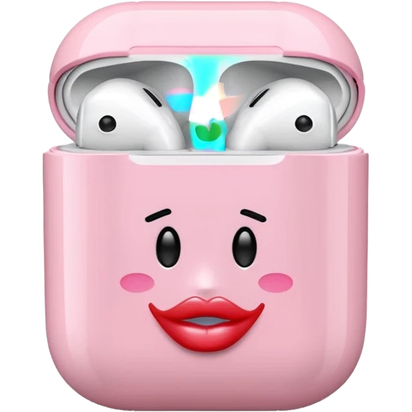 Light pink AirPods case with a kiss mark emoji