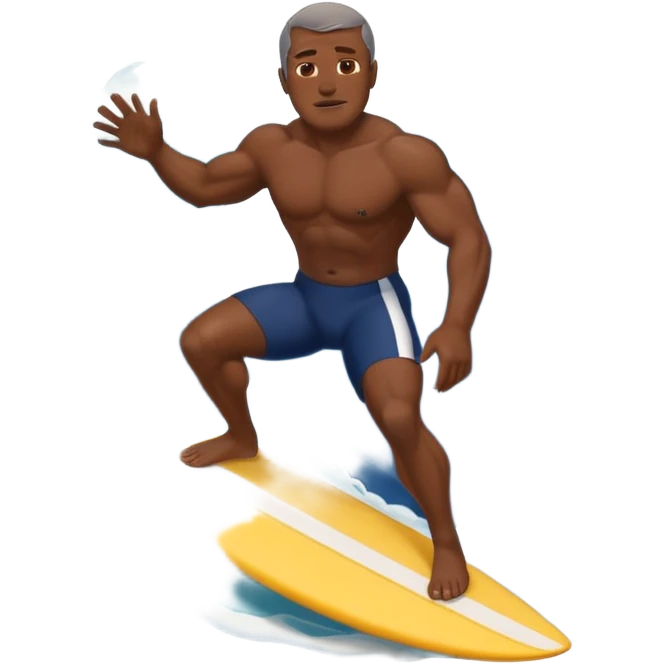 Dark muscular 50 year old man riding a big wave emoji