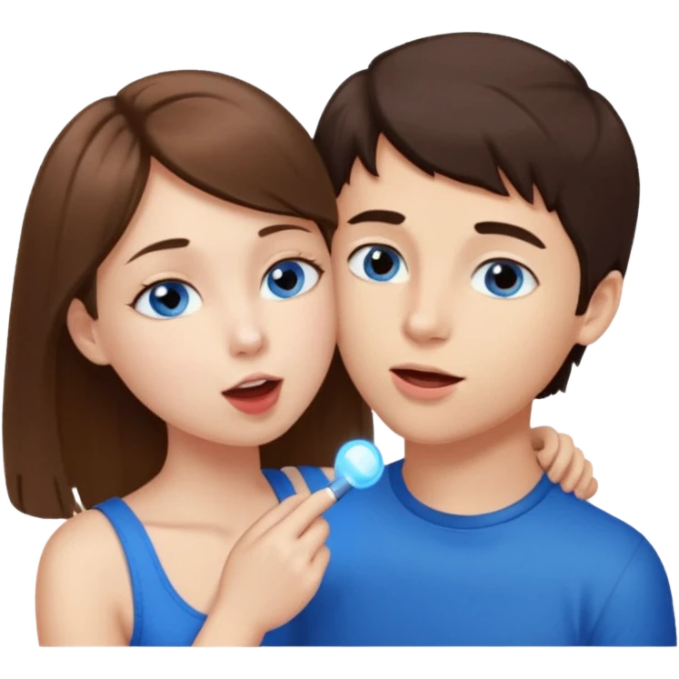 Make an emoji where a boy with light brown hair LICKING the NECK  of a blue eyed dark brown haired shoulder lenght white girl emoji