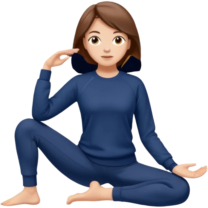 ADHD girl with brown hair in navy sweatshirt and yoga pants emoji