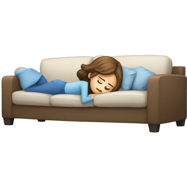 girl with brown hair and blue eyes who is lying on the couch is tired emoji