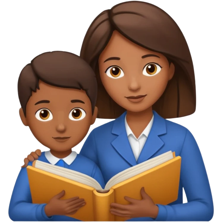 educator or speech therapist with child, who helps child with lessons or reading books emoji