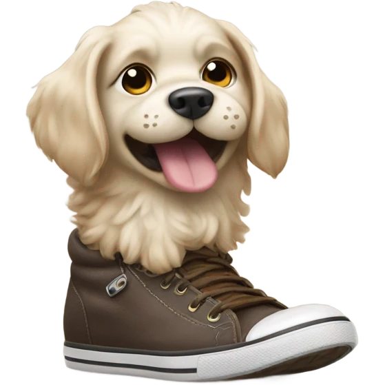 Dog pooping in a shoe emoji