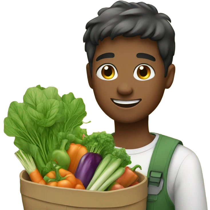 Young man picking vegetables  emoji