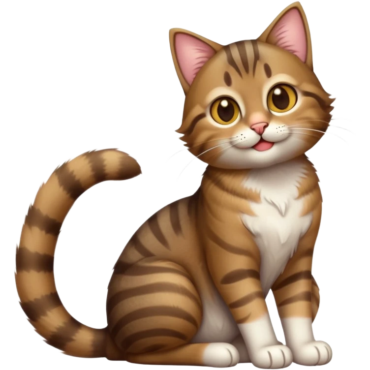 cinematic-[brown tabby cat]-realistic-full-body-sitting-emoji,-tail-curled-playfully-around-its-paws,-head-tilted-dramatically,-messy-[tabby]-fur,-simplified-yet-realistic-adorable-features,-highly-detailed,-glowing-with-an-almost-sarcastic-glow emoji