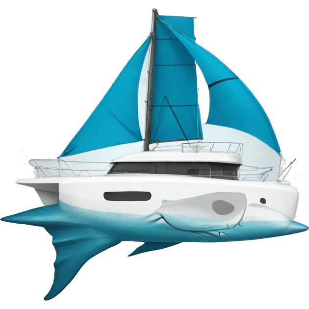 catamaran with shark painted on the side of the hull emoji