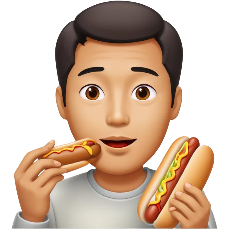 An Asian man eating a dog emoji