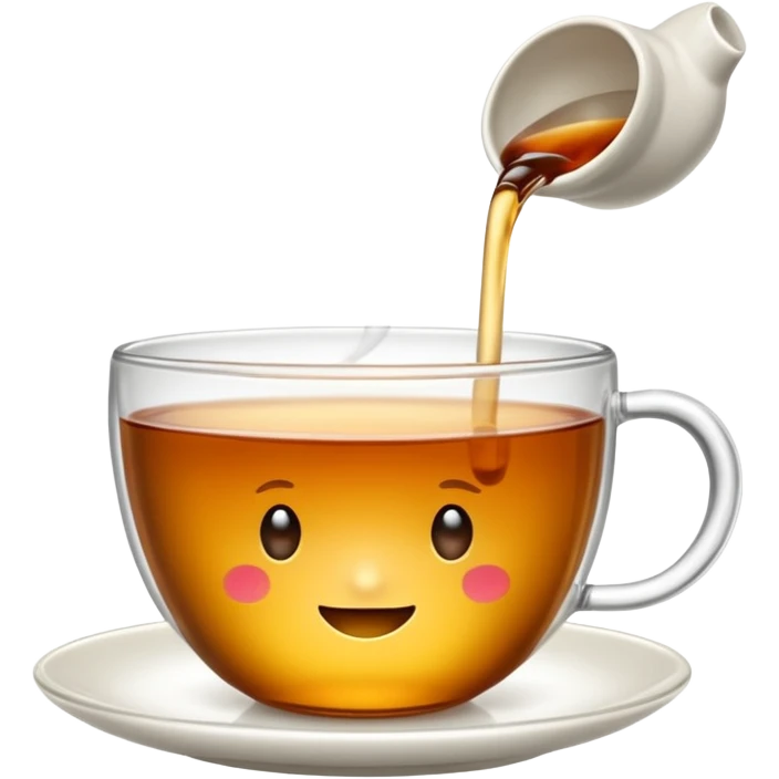 Une tasse de thé chaude avec le sachet de thé qui infuse. emoji