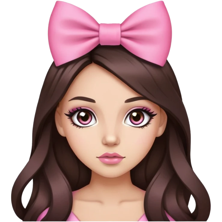 pretty pink bow long hair brunette baddie with eyeliner and brown eyes emoji