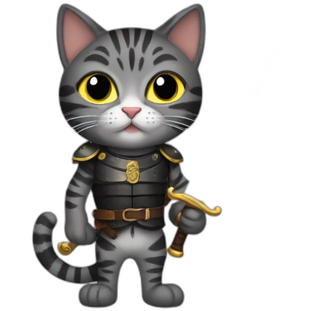 Black mackerel tabby cat holding sword emoji
