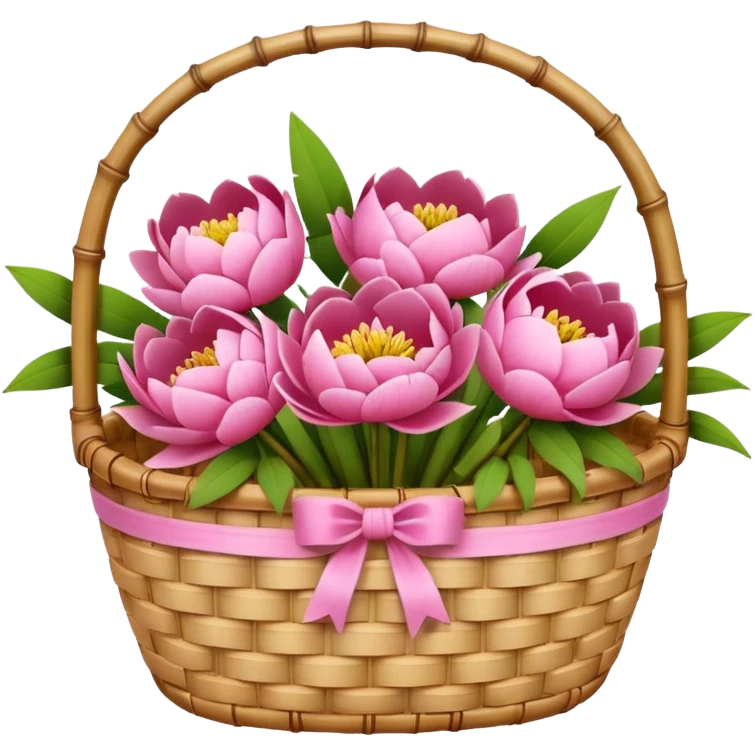bamboo basket, peony flowers emoji