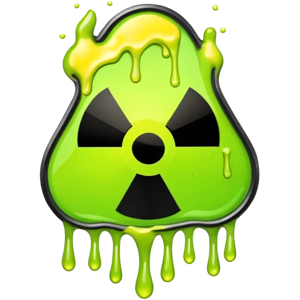 radioactive hazard symbol stylized to look like it is melting. The symbol is bright neon green and toxic yellow, with smooth dripping edges like liquid. emoji