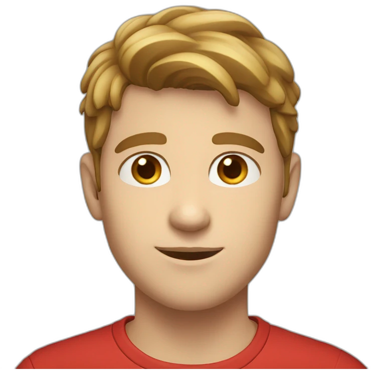 young white male with brown eyes and light brown mustage under nose, wearing red shirt and having brown hair emoji