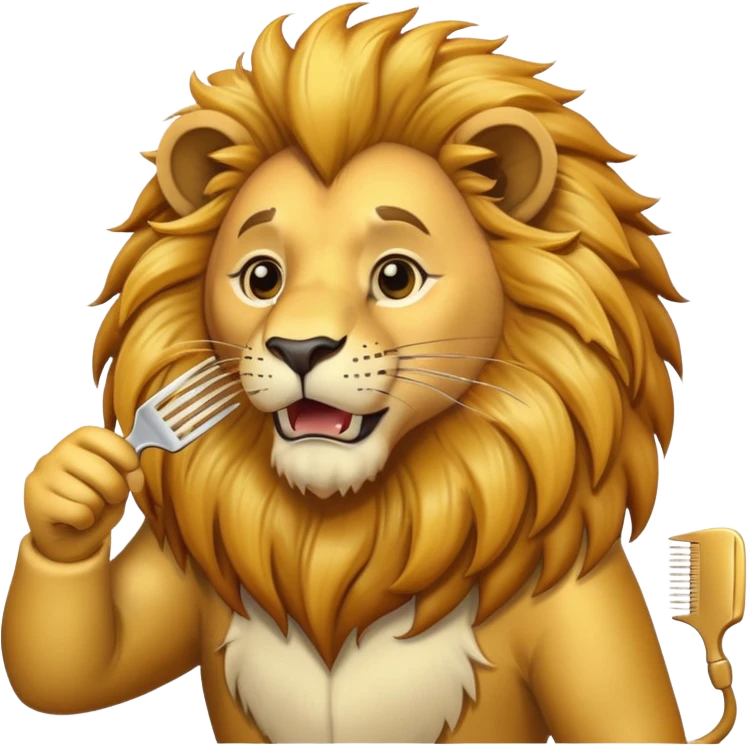 lion brushing his mane with a comb emoji
