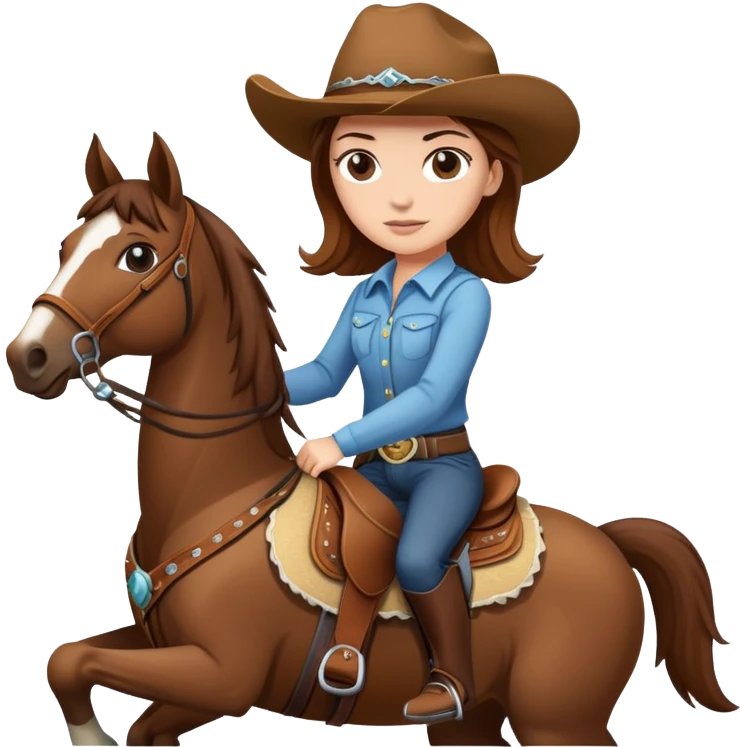 white girl with brown hair riding a western horse emoji