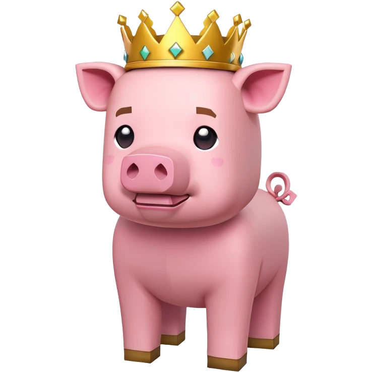 minecraft pig full body pink blocky animal with square head wearing a crown emoji