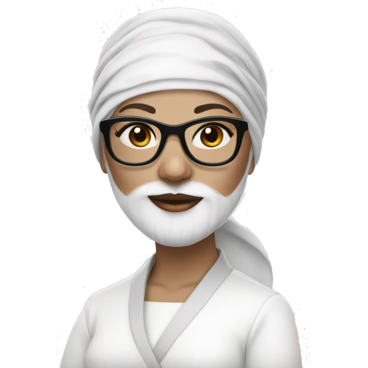 White-skinned woman with black square glasses, white clothes and white turban emoji