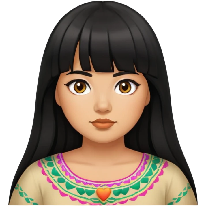 Mexican girl with bangs black long hair plus size emoji