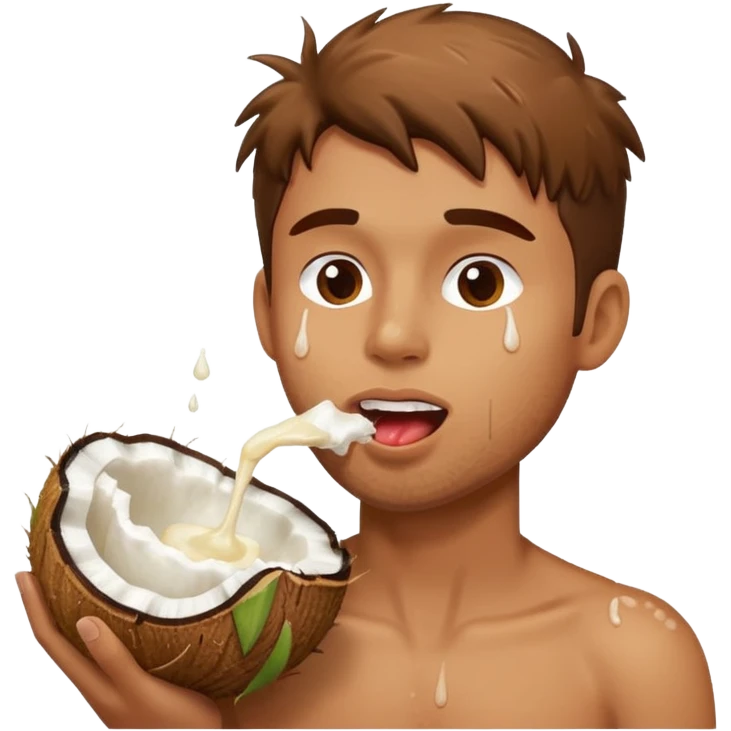 Handsome man licking a dripping coconut  emoji