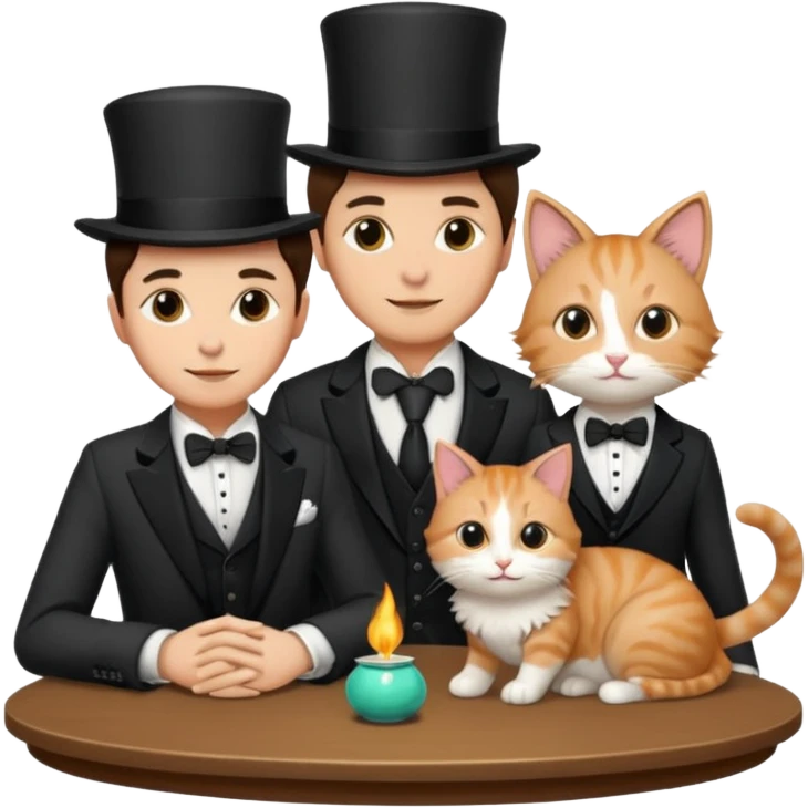 magician couple and their pet cat emoji