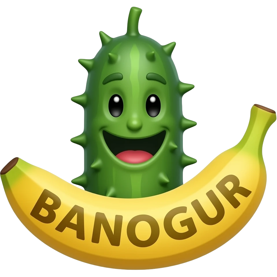 toothy funny prickly cucumber-banana with the inscription-text "BANOGUR". emoji