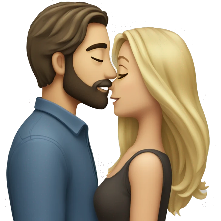 Brunette guy with beard kissing blond girl with long hair emoji