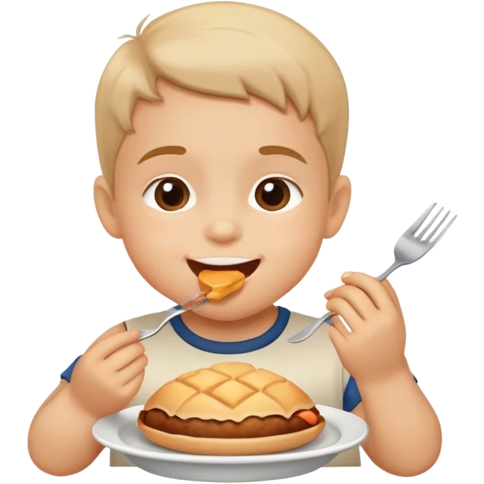 child eating with small bites, happy and friendly emoji