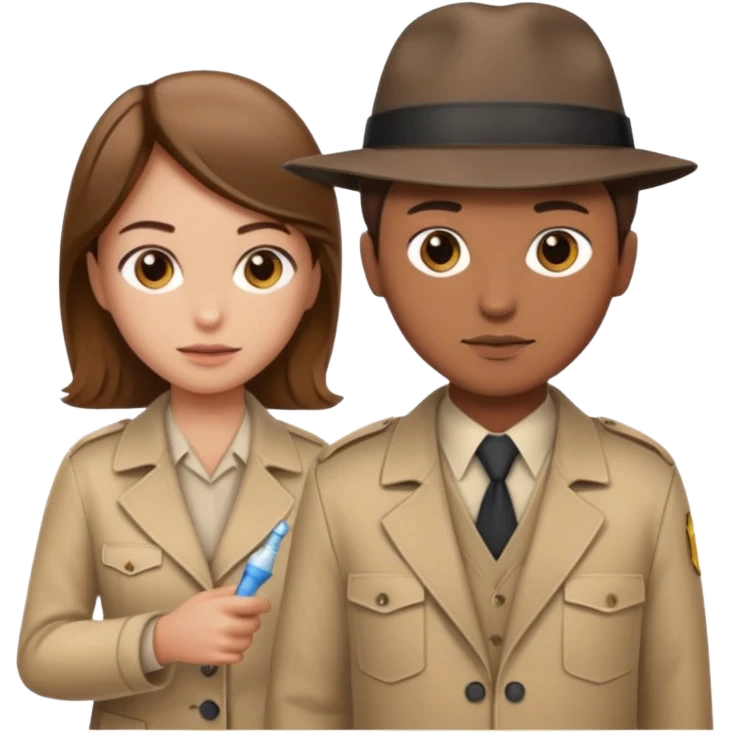 detective with beige clothing and brown hair interviewing suspect (girl) with cleaning clothing emoji