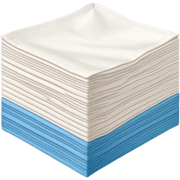 neat stack of soft white paper napkins, square or rectangular, slightly textured edges, faint embossed border, top napkin slightly lifted or curled to suggest flexibility, soft lighting, subtle shadows, emoji scale emoji