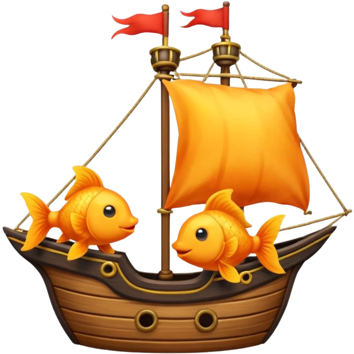 one yellow goldfish and one orange goldfish on a pirate ship emoji