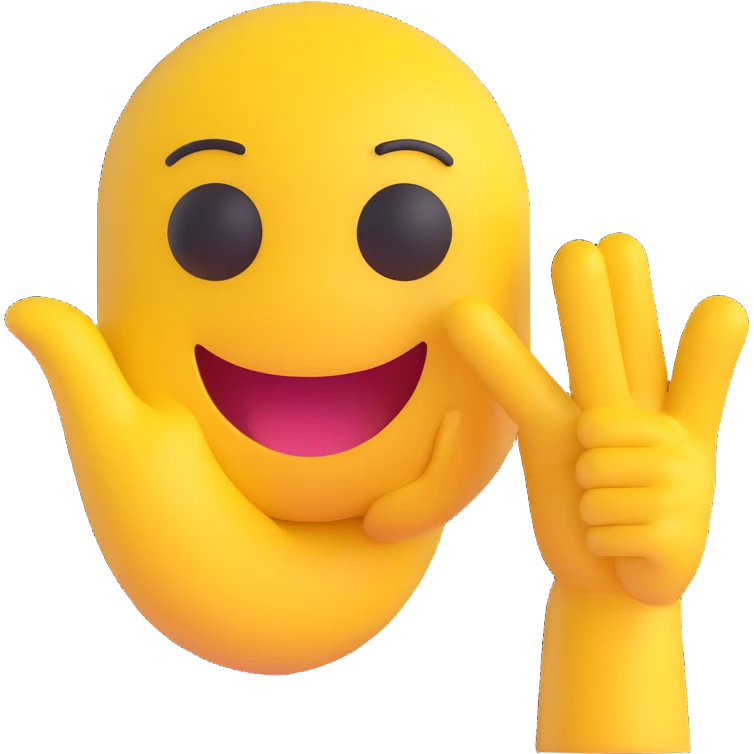 yellow smiley face with playful mocking expression holding right hand up to forehead in L shape loser gesture emoji