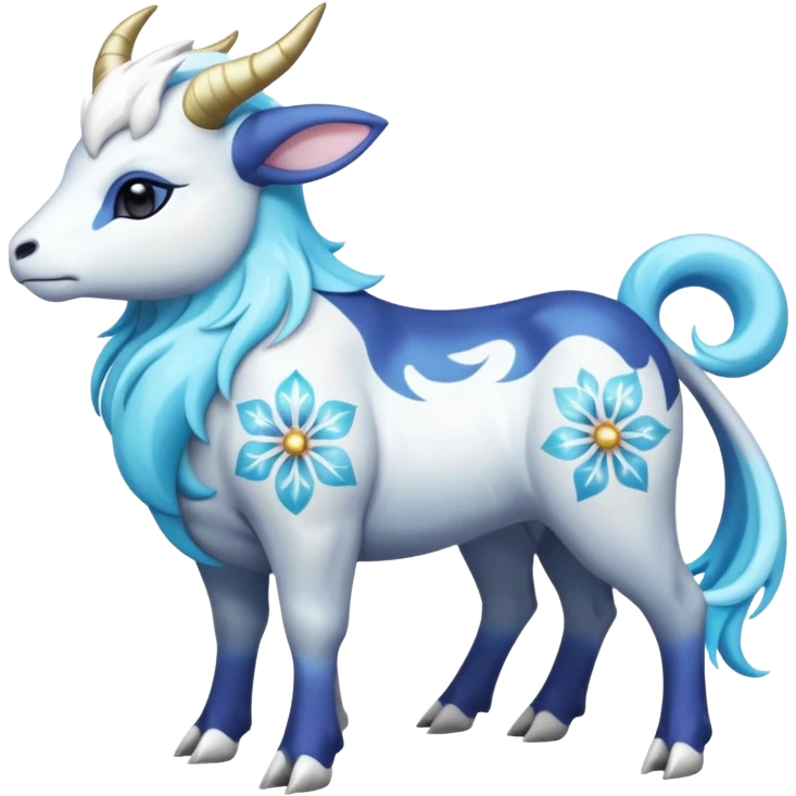 Shiny Glossy Pastel Light Divine Bovine Beautiful Floral Snowy Pretty Absol-Amaura-Suicune-Cobalion-fusion, full body emoji