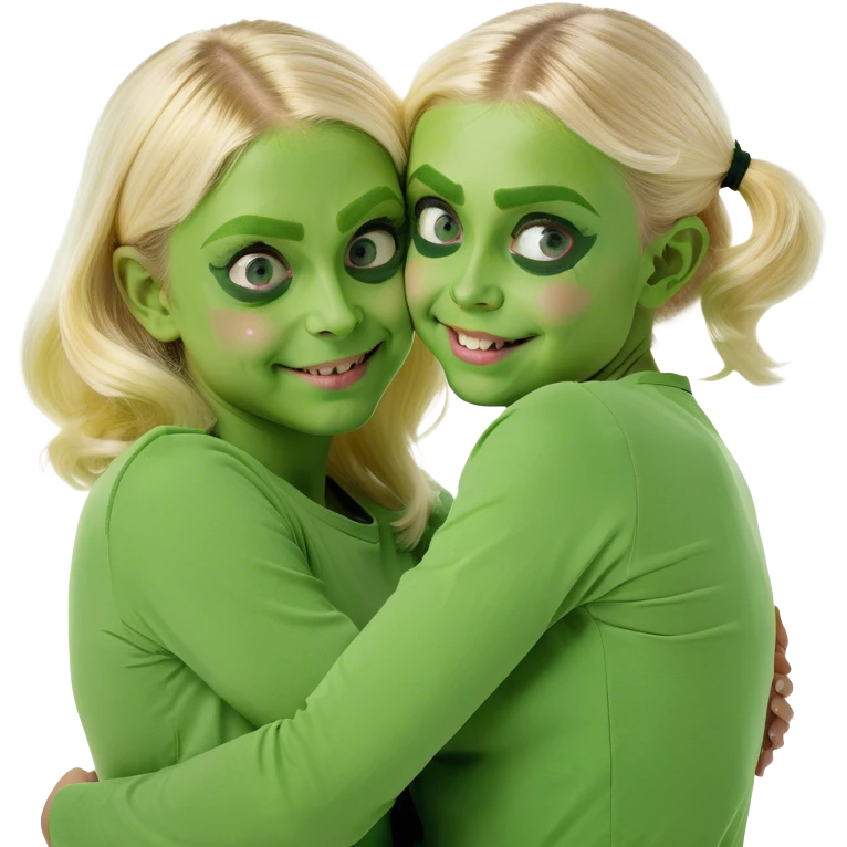 Two blonde daughters hugging emoji