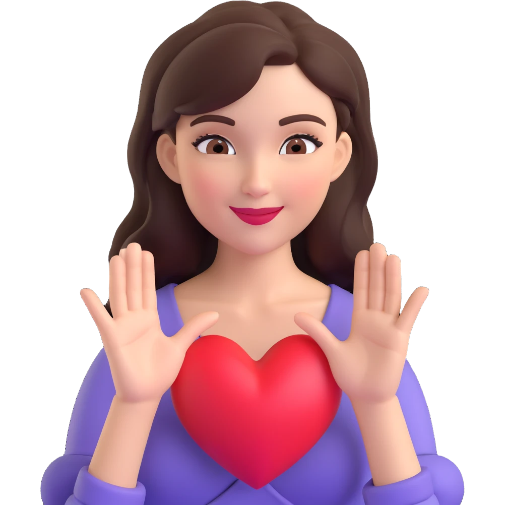 Naked beautiful femme fatale brunette winks and shows a "heart" gesture emoji