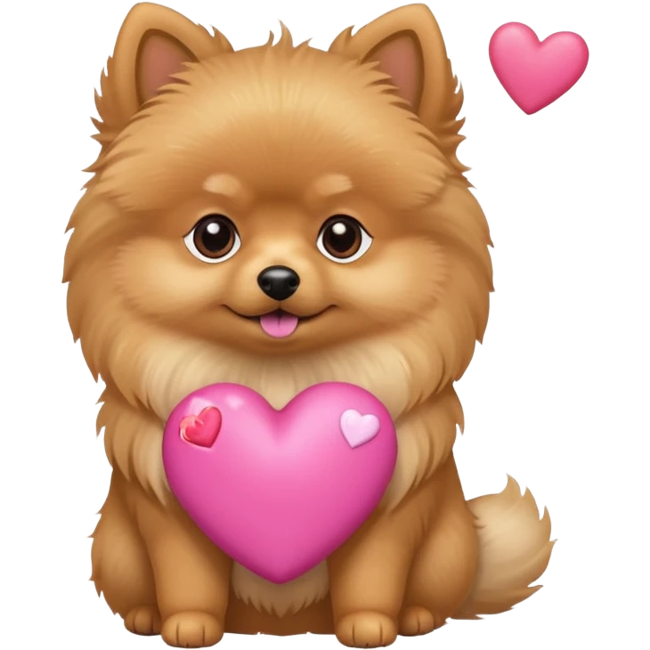 A Tan Pomeranian holding a pink star with hearts emoji