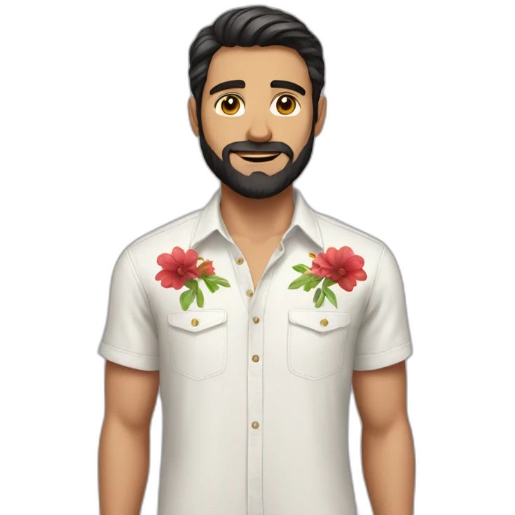 white man dark hairs flower shirt red pant emoji