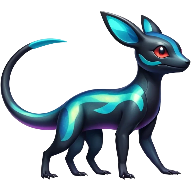 Colorful Iridescent Exotic Salandit-Aurorus-Umbreon-Fakémon-hybrid-creature (full body)  emoji
