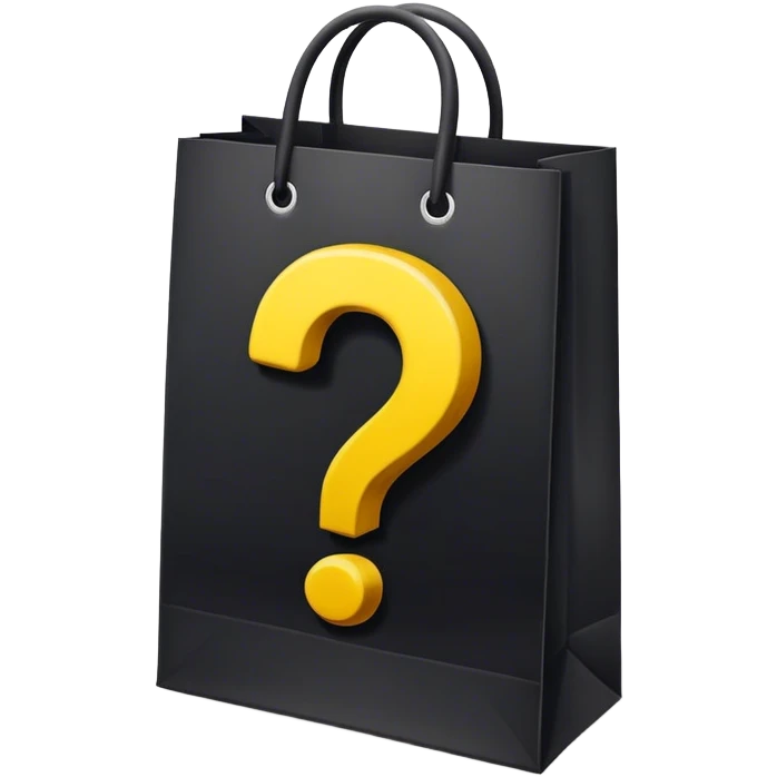 dark goodie bag with question mark emoji