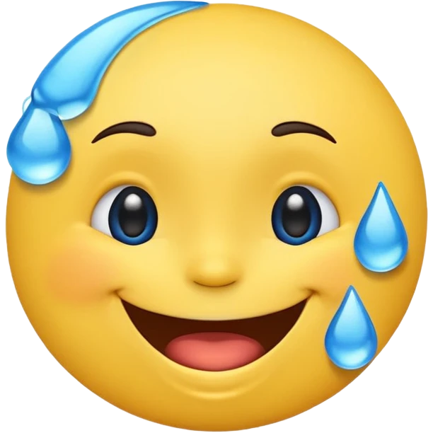 Emoji, yellow round laughing tilted head face sideways with blue tears of fun emoji
