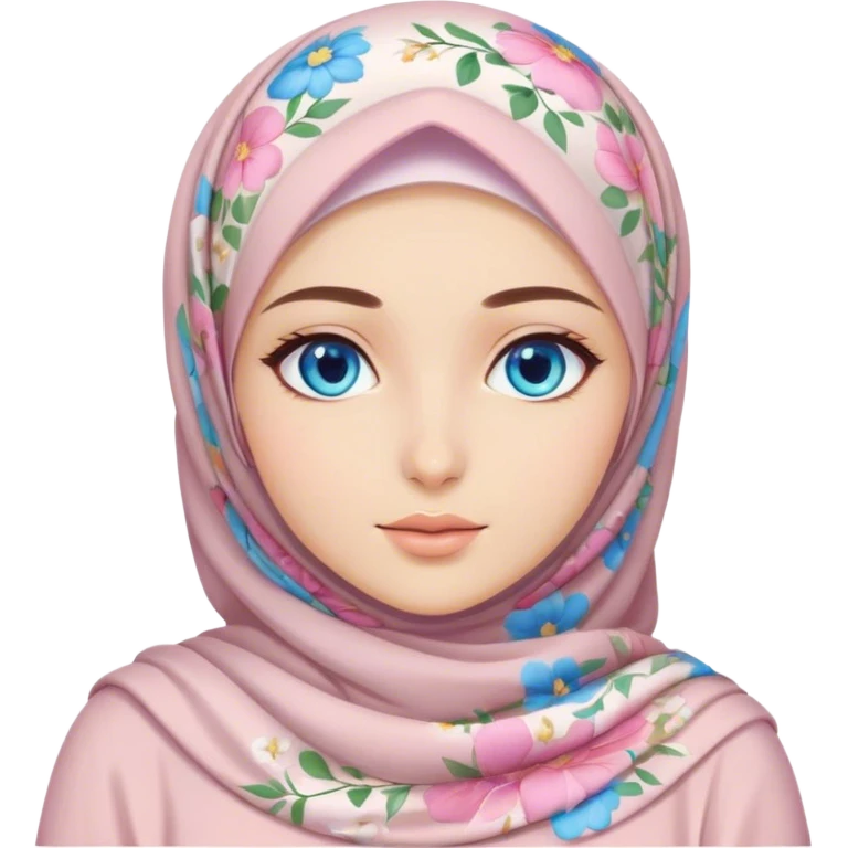 Turkish beautiful finish Konya girl blue eyes with hijab and pastel flowers dress emoji