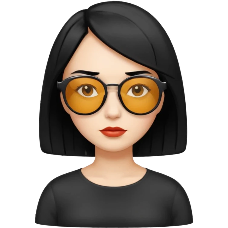 Woman with sunglasses and black hair like bob not smiling  emoji