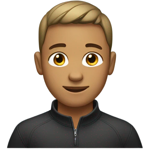 boy with light tanned skin, very short hair cut, no facial hair, wearing a smart quarter zip jumper. emoji