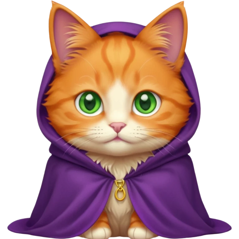 baby orange cat green eyes, in purple cloak emoji