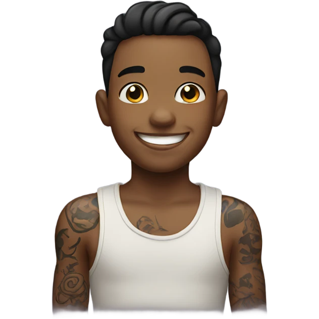 smiling boy with tattoo emoji