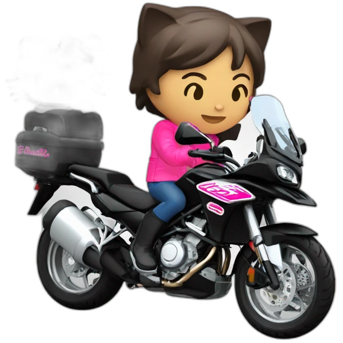 Moto benelli trk 502X y hello kitty conduciendo emoji