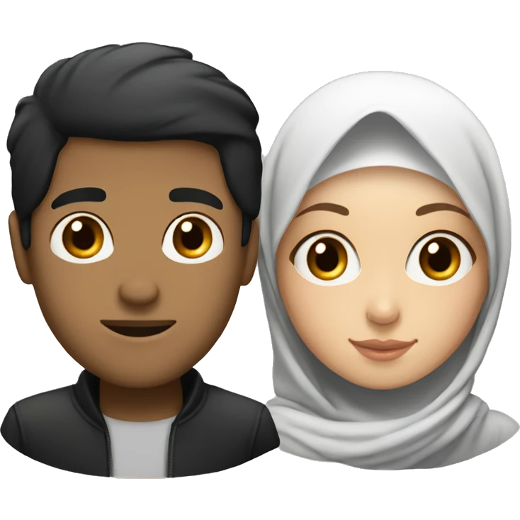 a hijabi girl and a guy with black hair both white emoji