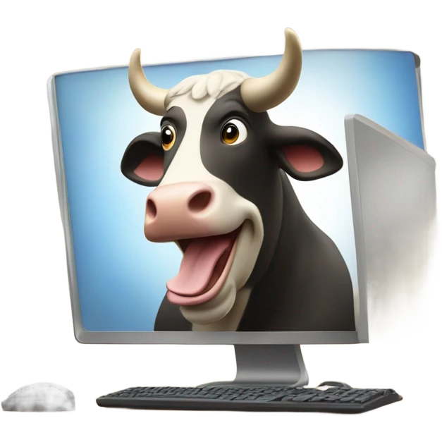 happy bull using computer emoji