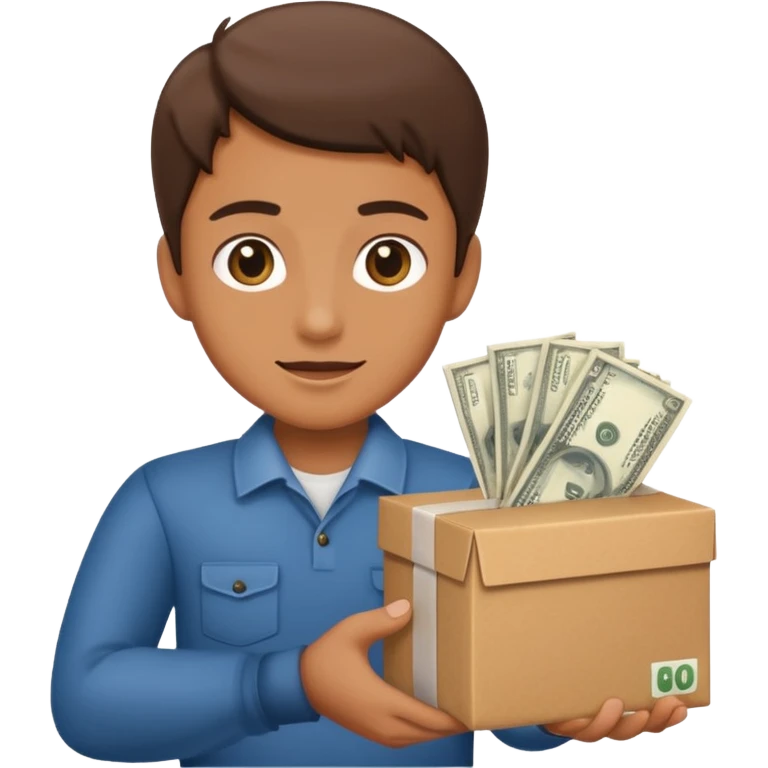 cliente recibe paquete  en casa y entrega dinero emoji